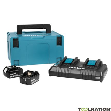 Makita 197629-2 Starter kit - 2 x batteria BL1850B 18V 5.0Ah + caricabatterie doppio DC18RD in MBox 3 - 1