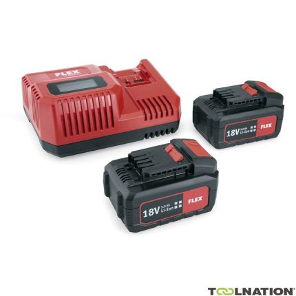 Flex-tools 491349 Set di batterie P-Set 55 R 18V 5.0Ah - 2 batterie AP18.0/5.0 + caricatore rapido CA10.8/18.0 - 1