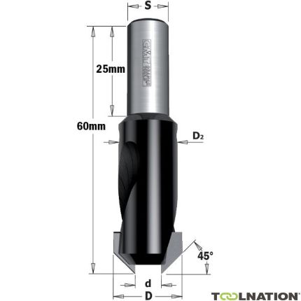 CMT 521.312.11 Svasatura destra 12 mm, gambo 8 mm, D3: 3 mm - 1