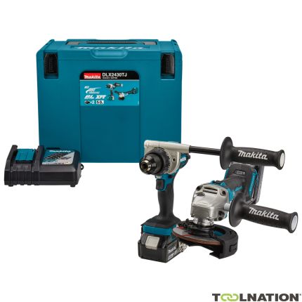 Makita DLX2430TJ Comboset 18V 5,0Ah Li-Ion - Trapano a batteria DDF486 + Smerigliatrice a batteria DGA504 in MBox - 1