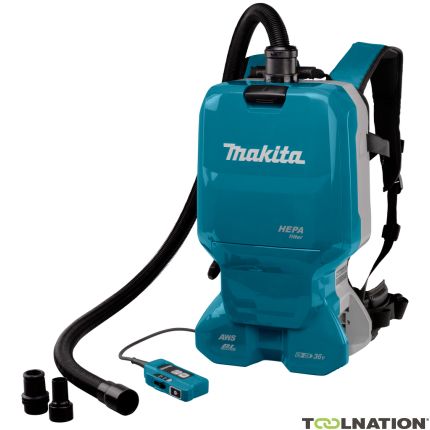 Makita DVC665ZU Aspirapolvere a traino 2x18V senza batterie e caricabatterie con connettore macchina e 3 adattatori, con trasmettitore AWS + 5 anni di garanzia del rivenditore! - 1