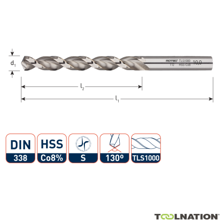 Rotec 112.0900 Punta elicoidale HSS-E, DIN338, tipo TLS1000, Ø9,0 - 1