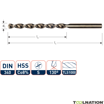 Rotec 152.0450 Punta elicoidale HSS-E, DIN 340, tipo TLS1000, Ø4,5 - 1