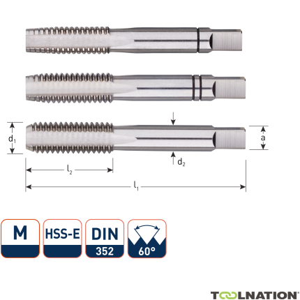 Rotec 301.0800 HSS-E Set di fresatura manuale 3 pezzi DIN 352 metrico M 8x1,25 - 1