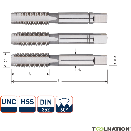 Rotec 307.0036 HSS Set di rubinetti manuali 3 pezzi DIN 352 UNC 1.1/4-7 - 1