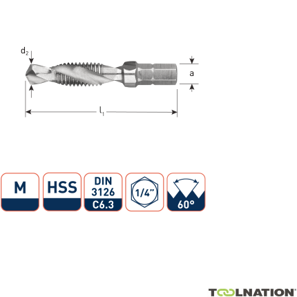 Rotec 316.0600 Punta HSS combinata 1/4 M6 x 1,0 - 1