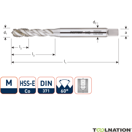 Rotec 320.1000C HSS-E OPTI-LINE rubinetto a macchina BL DIN 371C/35° M 10x1,5 - 1