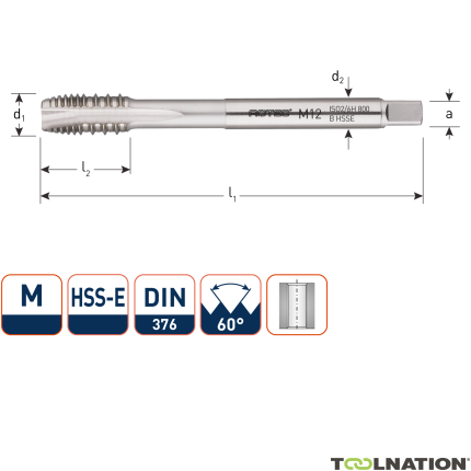 Rotec 333.1400 HSS-E UNI rubinetto macchina DL DIN 376B M14x2.0/filettatura continua - 1