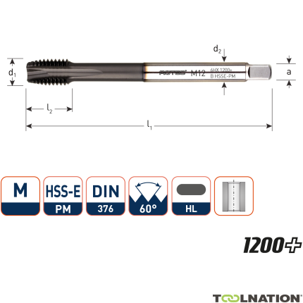 Rotec 336.1200 HSS-E PM 1200+ rubinetto macchina DL DIN 376B M12x1,75 - 1