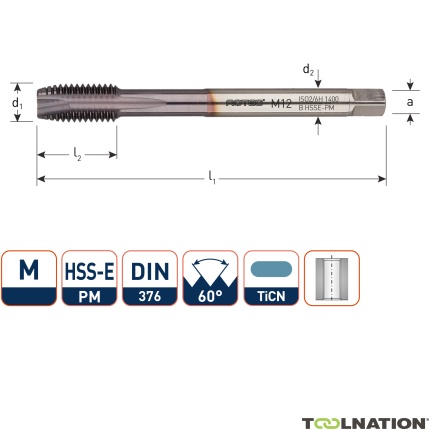 Rotec 347.2000 HSSE-PM 1400 Rubinetto a macchina DIN 376B M20 TiCN - 1