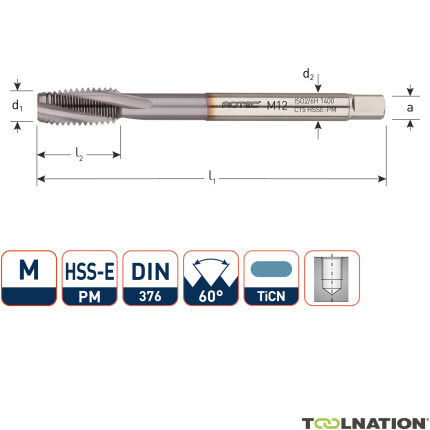 Rotec 347.1200C HSSE-PM 1400 Rubinetto a macchina DIN 376C/15° M12 TiCN - 1