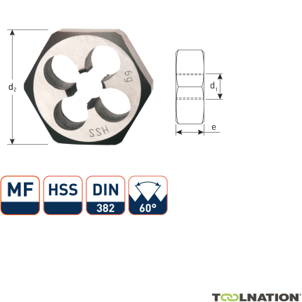 Rotec 371.1812 HSS Dadi esagonali DIN 382 MF18x1,25 - 1
