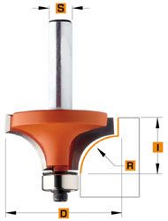 CMT 938.160.11 Fresa a raggio cavo (senza bordo rialzato) R=1,6 con cuscinetto guida 15,9 x 12,7 mm gambo 8 mm