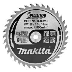 Makita B-09210 HM Cirkelzaagblad Hout Specialized 136x10x1,5 36T 18g