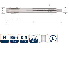 Rotec 330.1600L HSS-E 800 rubinetto macchina DL DIN 376B M16x2.0 Sinistra