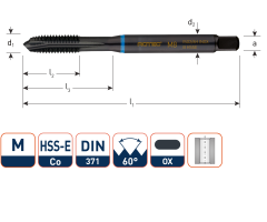 Rotec 331.1000 HSS-E INOX rubinetto macchina DL DIN 371B M10x1,5 VAP