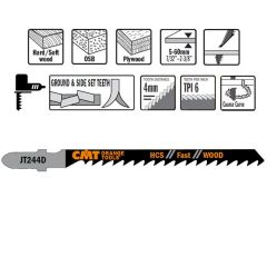 CMT JT244D-5 Lame per seghetto alternativo HCS con gambo a T Legno 5 pezzi